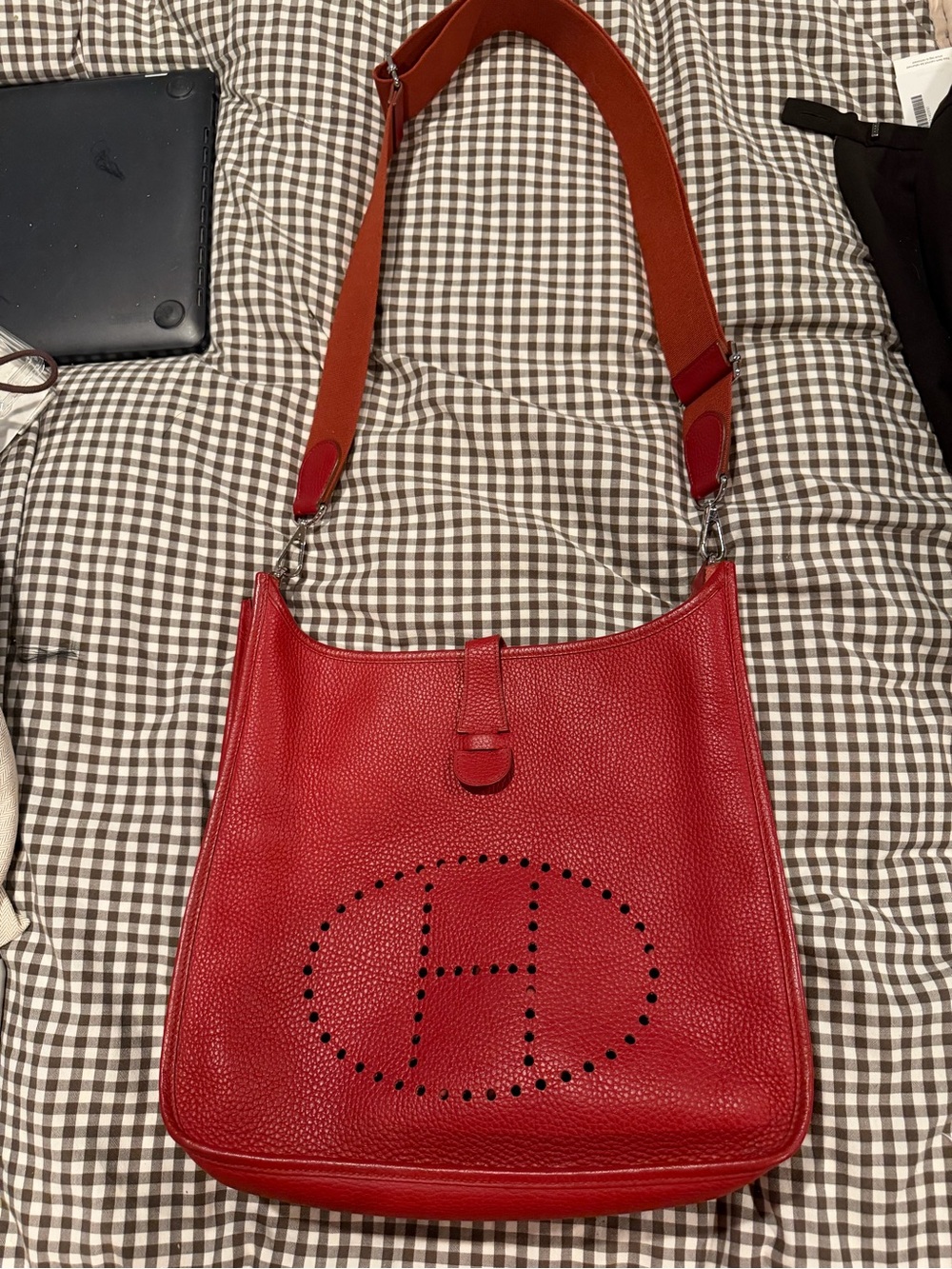 Hermes Evelyn GM Red Cross body Red with Perforated H Logo